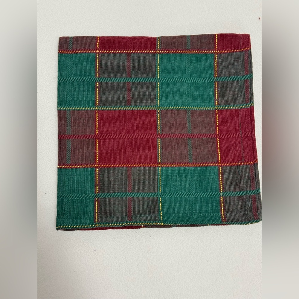 Vintage Dillards Plaid Napkins Bundle of 12 - Maroon Green Metallic Gold - NWT